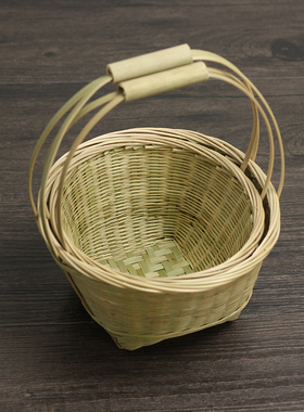 竹编小提手篮 家用收纳筐纯手工茶点篮创意提篮 花篮吊篮水果篮子