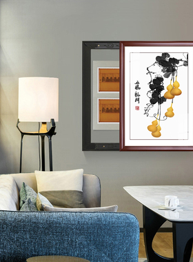 电表箱装饰画免打孔竖款遮挡多媒体配电箱新中式开关盒挂画定制