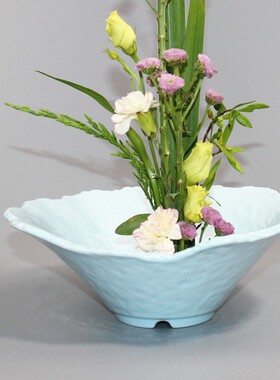 高档陶瓷花盆 青瓷 白色水培盆 花器 插花工具 软装摆件 配送剑山