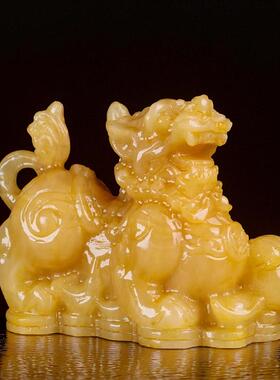 天然米黄玉貔貅摆件招财纳福家居客厅桌面办公室开业礼品玉石皮丘