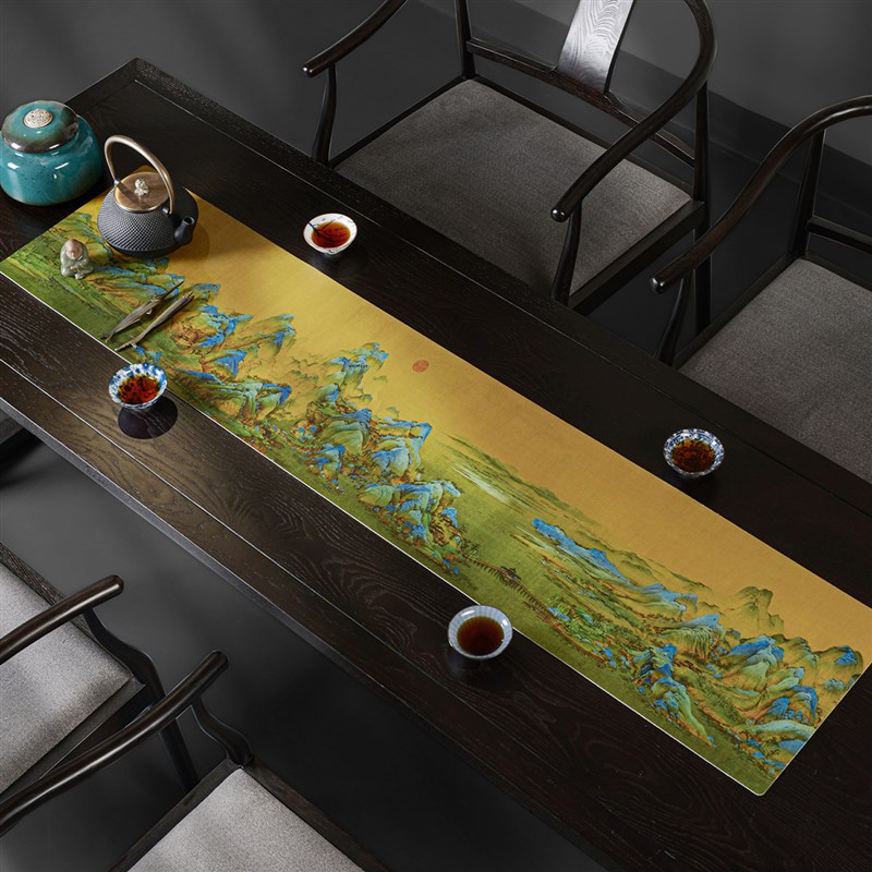 Tea mat fabric waterproof new Chinese style Zen tea set tea ceremony accessories leather Qianlijiangshan tea tray mat tea table leather mat