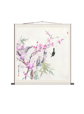 龚文帧斗方花鸟画新中式客厅背景墙装饰画餐厅组合壁画卧室玄关
