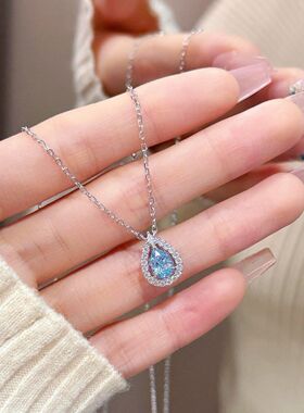 轻奢满钻蓝眼泪项链女轻奢小众高级感锁骨链情人节生日礼物送闺蜜