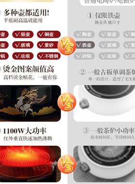 品陶堂电陶炉电茶炉泡茶壶家用小家电煮茶机吉鼓晶黑一鹿有你套装