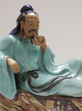 中式创意陶瓷工艺品人物摆件石湾公仔家居饰品客厅桌面茶王陆羽