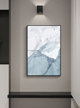 淡蓝色块几何北欧新中式艺术抽象水彩线条水墨油画装饰画玄关画