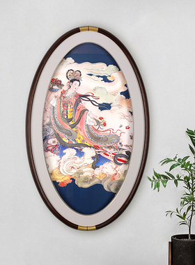 入户玄关装饰画福字led灯光竖版挂画客厅铜雕画进门走廊椭圆形壁
