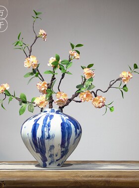 新中式手绘手工陶瓷花瓶摆件轻奢家居客厅玄关电视柜博古架插花