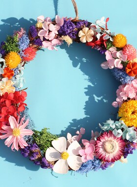 干花diy手工藤圈花环材料包套餐松果木棉花圣诞装饰挂件活动团建
