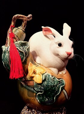福禄葫芦吉祥生肖兔子陶瓷工艺石湾公仔公司家居中式饰柜客厅摆件
