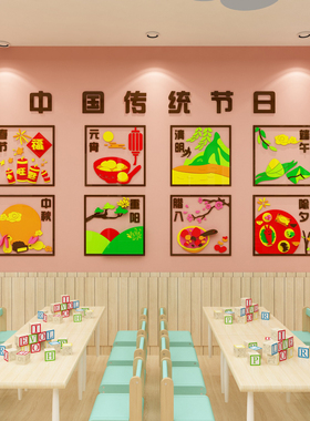 传统节日幼儿园墙面装饰成品班级文化主题墙贴画走廊过道楼梯环创