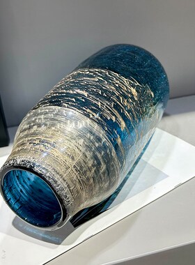 轻奢蓝色鎏金琉璃花瓶摆件客厅餐桌玄关高级感玻璃透明水养插花器