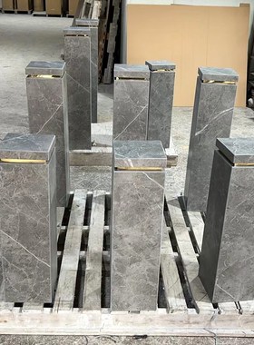 哑光灰色岩板摆件底座入户玄关装饰楼梯转角过道落地石材柱子摆台