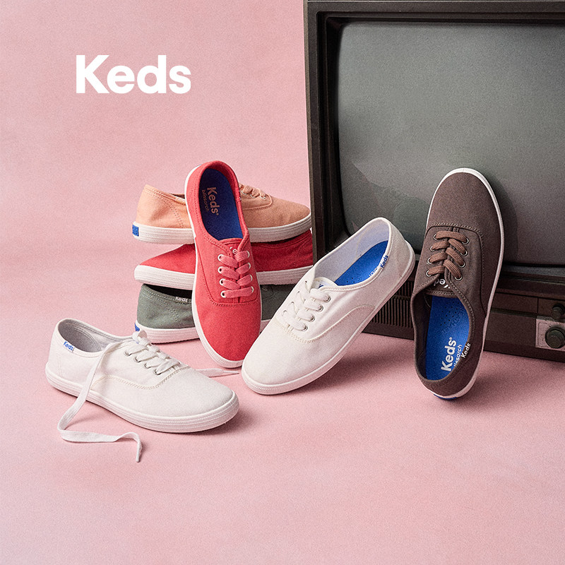 Keds小白鞋做旧水洗布休闲鞋女2026春夏新品轻便低帮帆布鞋