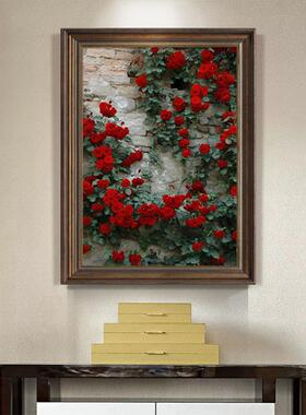 美式玄关装饰画竖版复古挂画走廊过道墙面油画客厅壁画艺术肌理画