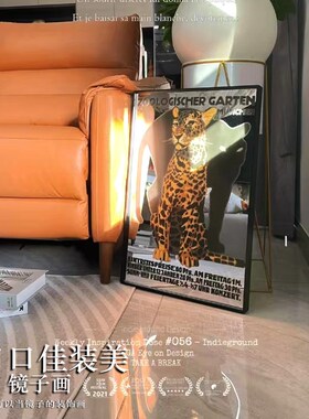 黑色猎豹装饰画中古风镜子画玄关摆画轻奢挂画客厅摆画复古装饰画