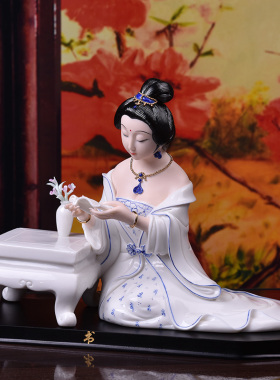 东方泥土 古典美女摆件中式陶瓷器客厅书房博古架装饰品/琴棋书画