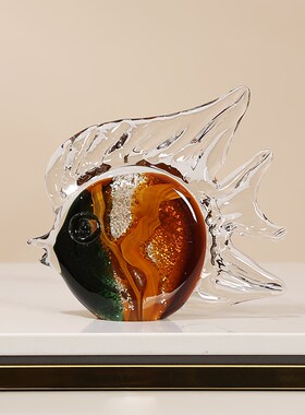 招财鱼热带鱼琉璃摆件简约客厅样板房玄关桌面装饰品年年有余送礼