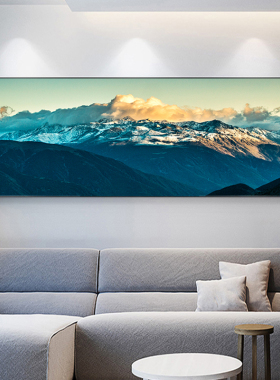山脉水面初升太阳远眺风景装饰画客厅沙发背景墙卧室床头挂画横版