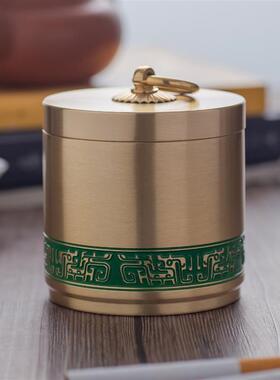 黄铜烟灰缸带盖车载雕花龙凤呈祥福桶定制礼品铜笔筒办公室桌摆件
