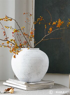 现代简约日式白色陶瓷桌面艺术造景装饰品客厅摆件复古插花花瓶