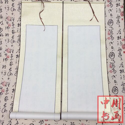全绫精裱六尺宣纸画卷对联卷轴书画书法 空白画轴包邮 - 图1