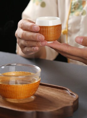 新中式纯手工竹丝扣瓷竹编茶具一壶四杯套装茶壶茶杯公道杯伴手礼