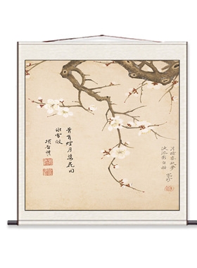 明项圣谟桃花斗方名家仿古字画酒店壁画仿古卷轴挂画花鸟卷轴画