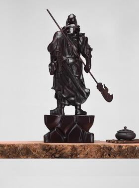 知府黑檀木雕关公摆件武财神关帝圣君家居办公楼装饰店铺开业送礼