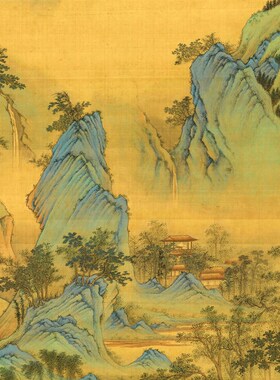 明 仇英 春山吟赏图 山水画 青绿山水 装饰挂画 艺术微喷字画