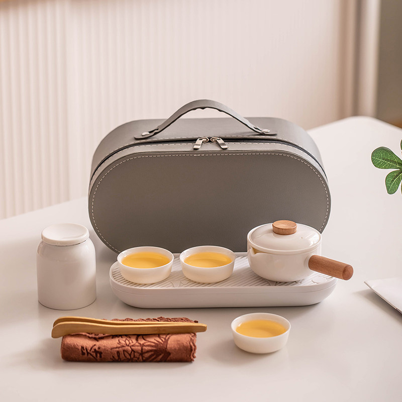 Lamb fat jade white porcelain travel kung fu tea set portable camping outdoor teapot drinking tea quick guest cup