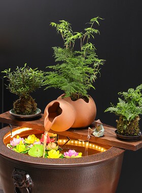 古法养鱼开缸套餐户外庭院鱼缸造景摆件全套过滤流水陶罐DIY配件