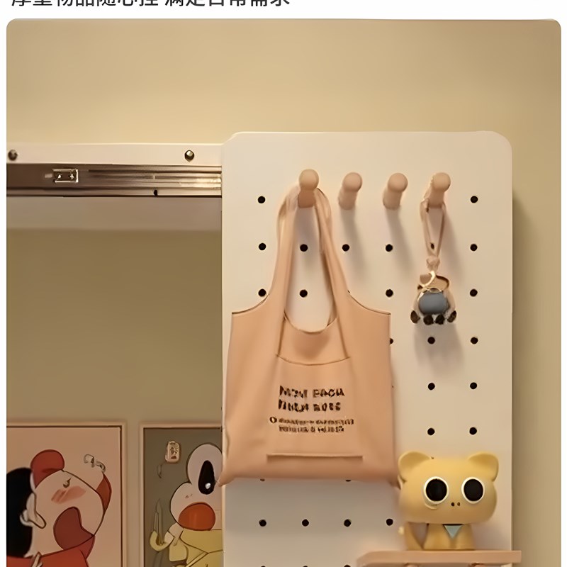 Cream solid wood hole board dressing mirror integrated entrance entrance hidden sliding full-body mirror door rear wall storage rack