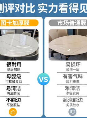 折叠圆桌伸缩岩板家具耐高温贴膜哑光大理石餐桌子防烫透明保护膜