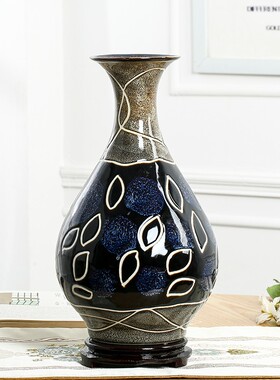 景德镇陶瓷器花瓶窑变蓝色客厅插花中式家居装饰品摆件居家工艺品