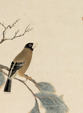 明谈志伊松禽图新中式装饰画花鸟画客厅沙发玄关茶楼挂画卷轴字画