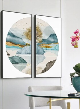 新中式玄关入户装饰画年年有余组合书房茶室餐厅墙壁挂画轻奢大气