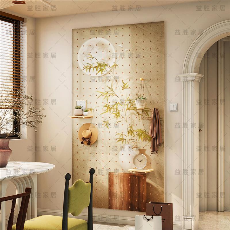 Medieval style solid wood perforated board custom bamboo moon pattern custom entry entrance wall perforated board storage rack