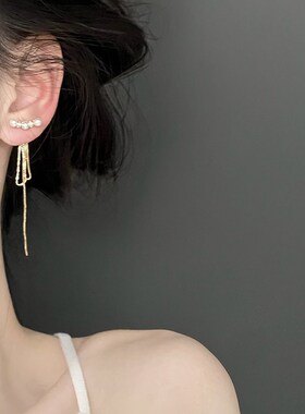 金缕衣气质珍珠蚊香盘耳夹无耳洞女耳饰L流苏小众设计高级感耳环