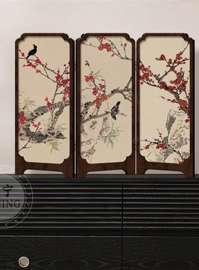 中古风墨竹小屏风桌面摆件新中式办公室茶桌玄关柜装饰品复古摆画