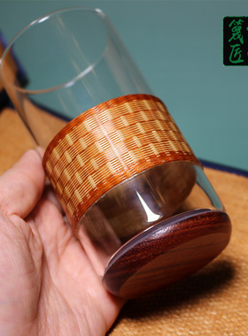 成都特色手工艺瓷胎竹编绿茶杯玻璃茶杯竹丝扣瓷耐热玻璃杯礼盒装