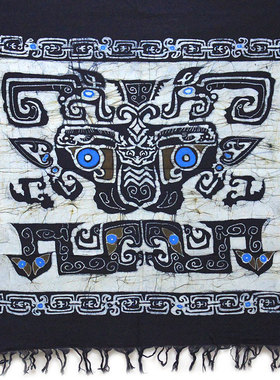 民族特色工艺制作蜡染画饕餮布艺绘制图腾装饰画厨房客厅棉布门帘