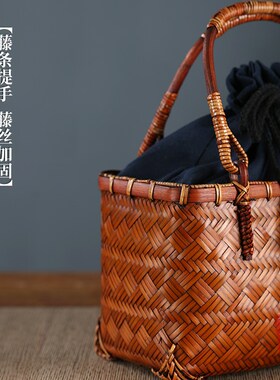 竹柒阁中式大漆手工竹编包手提包收纳挎包竹包编织复古配旗袍女包