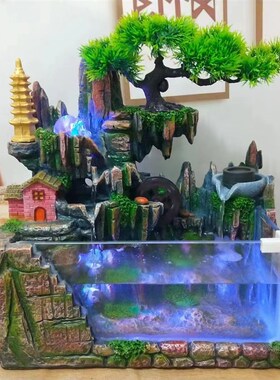 创意款树脂工艺品 假山流水喷泉摆件 室内客厅装饰水景风水轮摆设