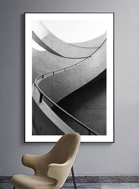 北欧现代黑白建筑摄影装饰画玄关客餐厅办公室工业风小众复古挂画