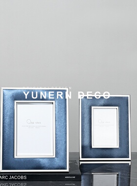 简约现代蓝色木质软装饰品创意相框摆件样板房间酒店桌面画框摆设