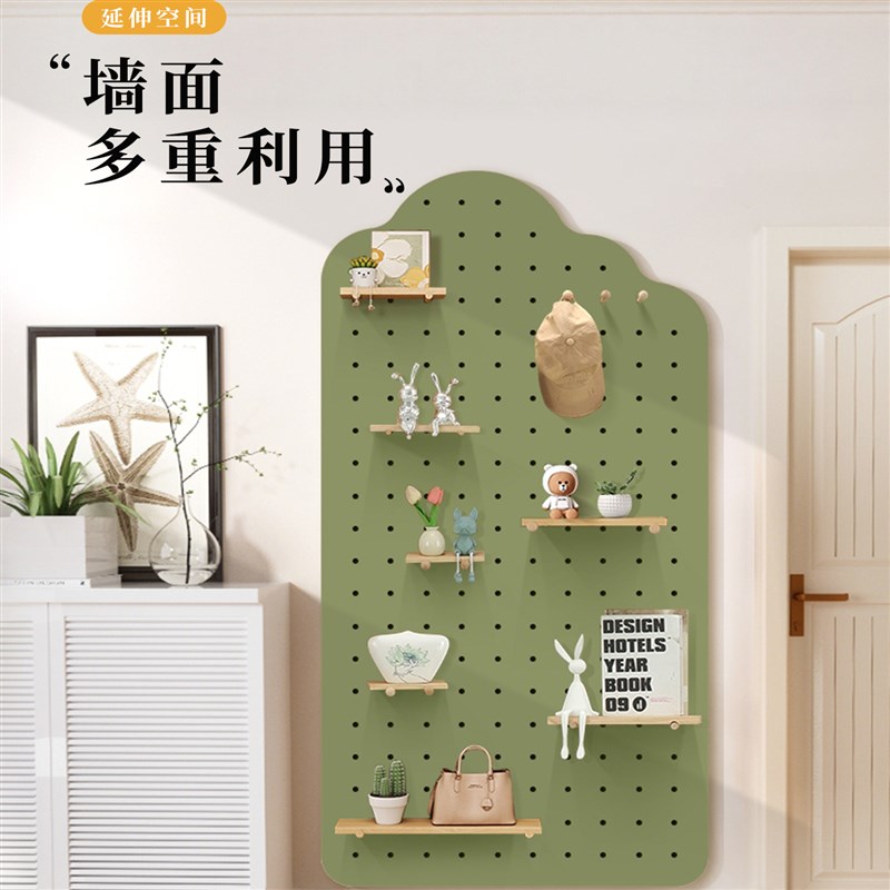 Hole board storage rack solid wood entrance hall wall finishing storage rack paint-free board styling wall custom storage layer