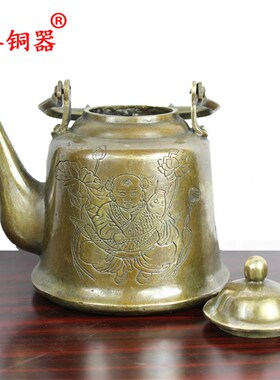宇卓铜器王小卧鱼壶连年有余壶 纯铜壶铜茶壶工艺品摆件