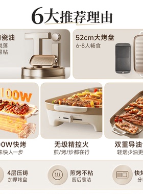 小熊电烤盘不沾油烟一键清洗