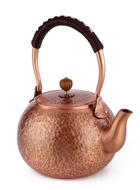 复古手工锤打紫铜壶锤纹功夫茶具提梁壶中式加厚带提手铜茶壶摆件